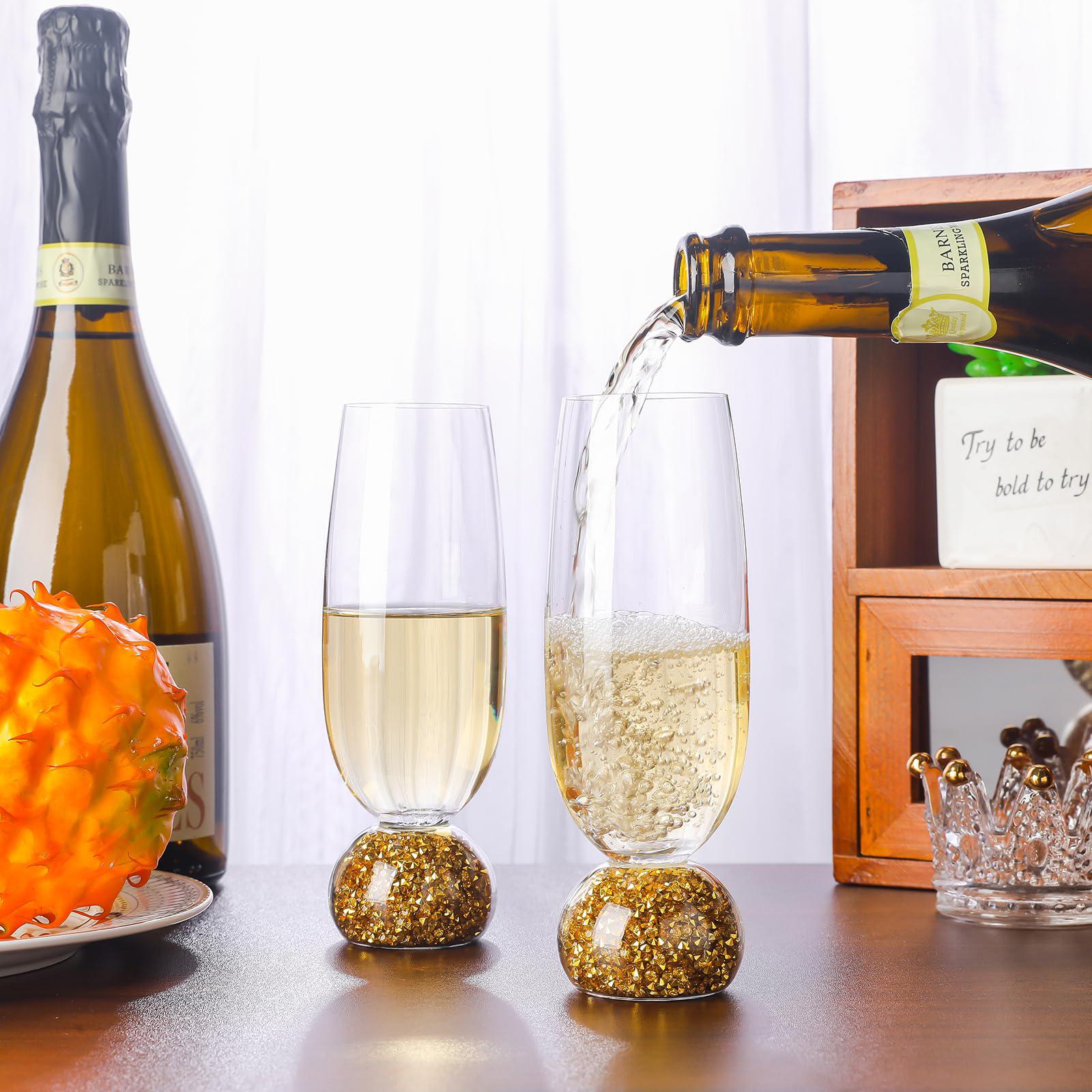 Champagne Glasses with Gold Crystal Base (Set of 2)