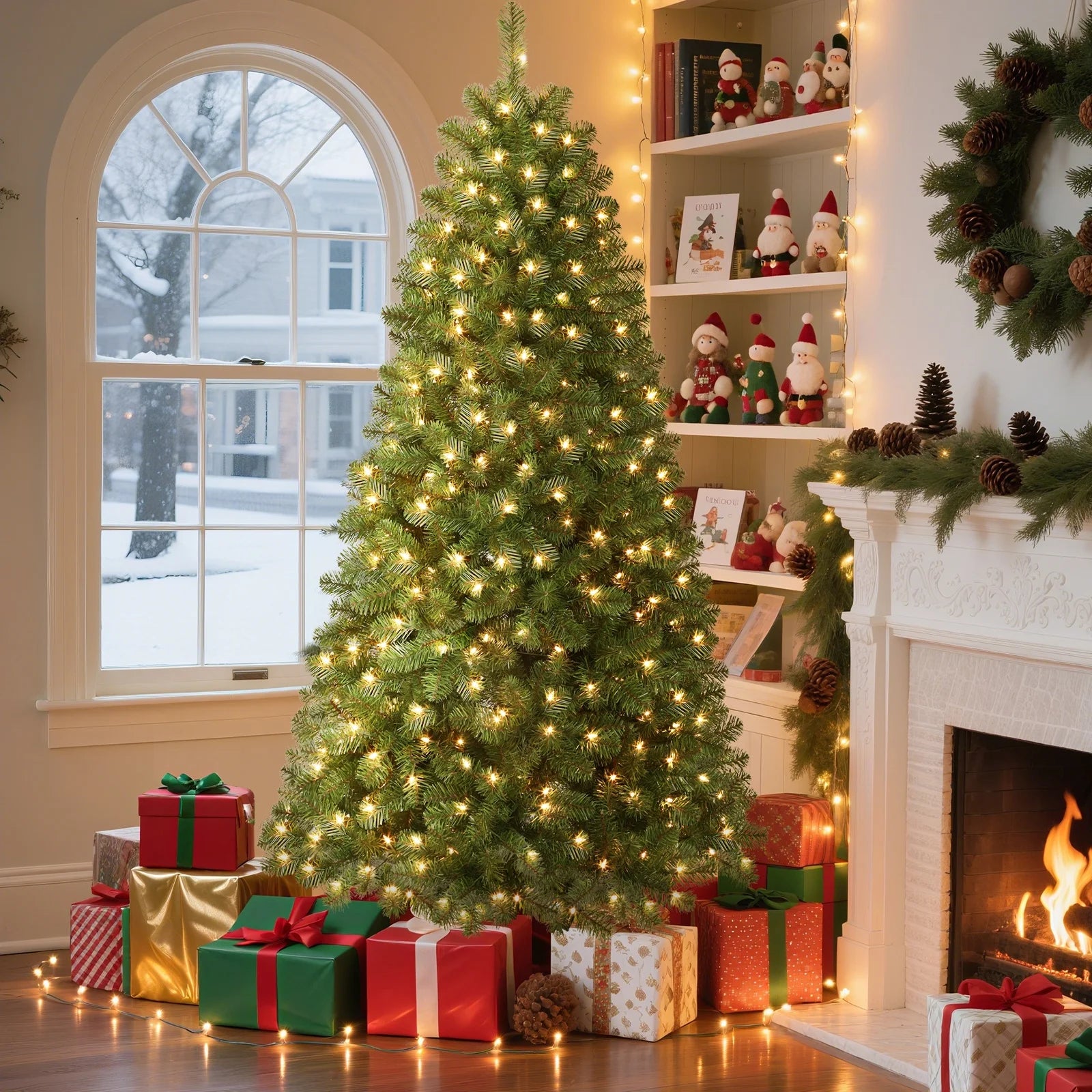 Alupssuc 7.5ft Pre-Lit Premium Artificial Hinged Christmas Tree w/ Warm White Lights, Perfect Choice for Christmas Decoration