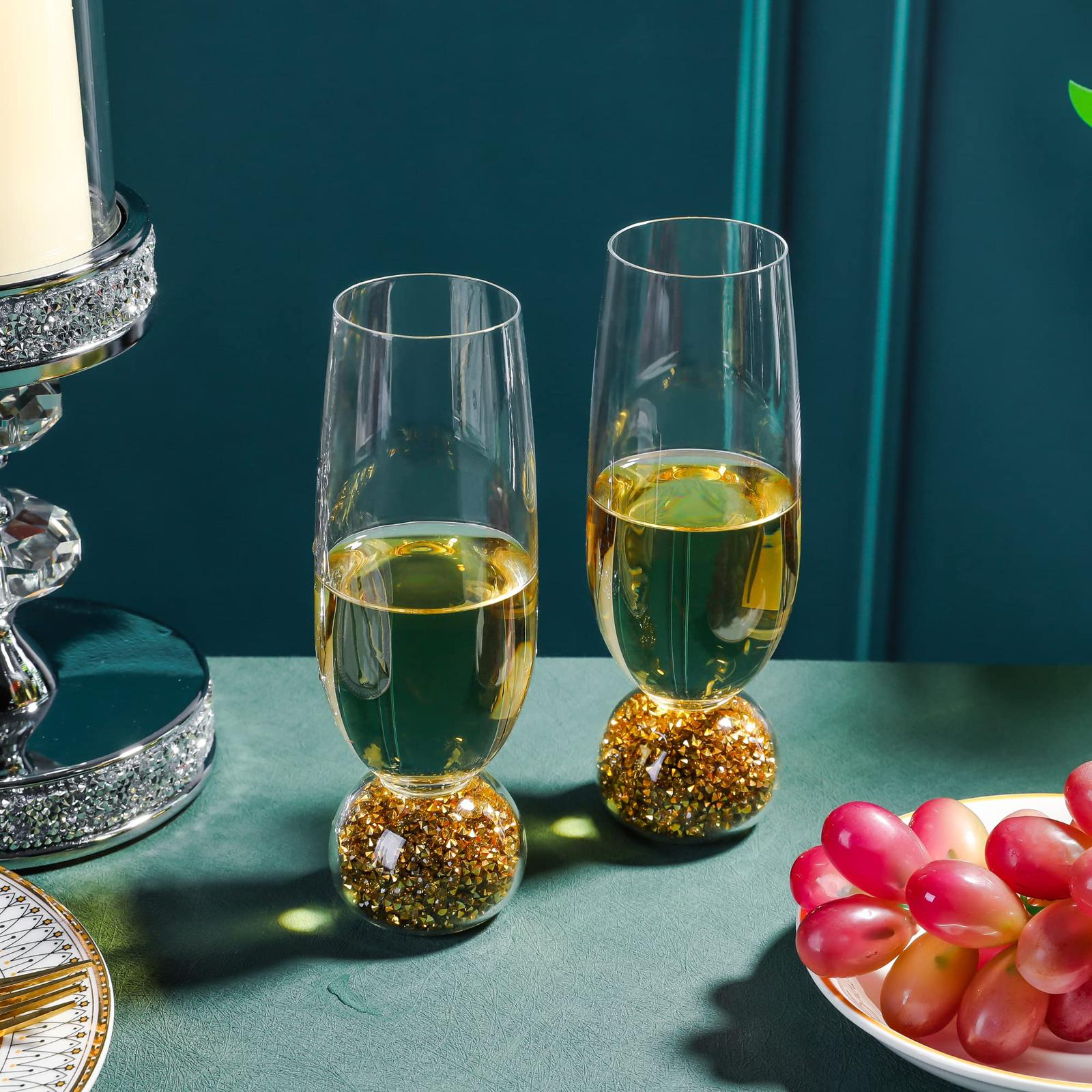 Champagne Glasses with Gold Crystal Base (Set of 2)
